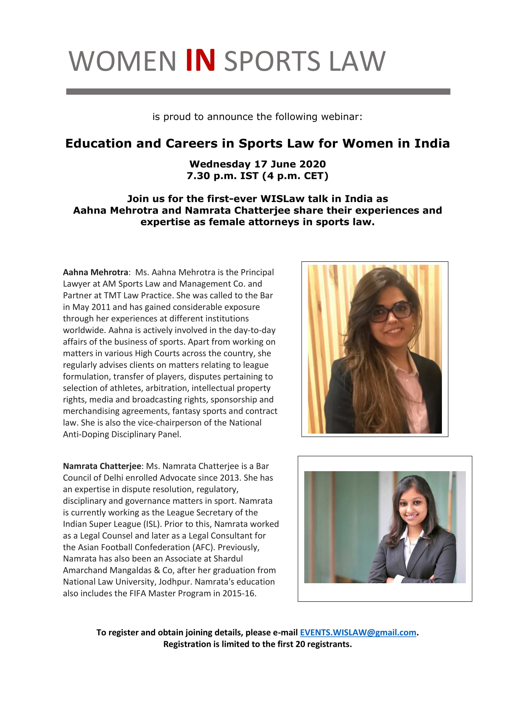 Education and Careers in Sports Law for Women in India - 17 June 2020